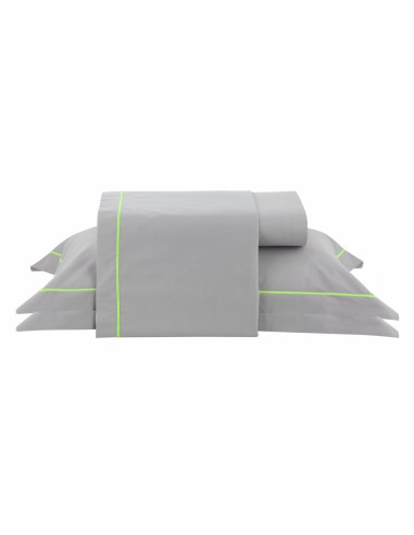 Jogo de Cama KING 200 Fios Percal Algodao Egipcio Cinza Neon Verde 4un