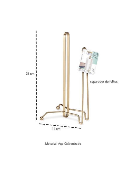 Porta Papel Toalha Rolo Suporte Dourado Fosco Ouro Velho
