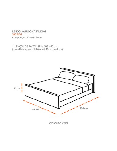 Lençol Branco Casal KING 300 Fios Percal Avulso...