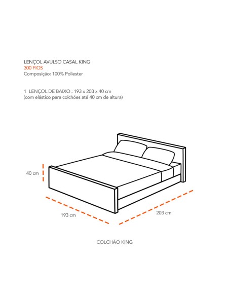 Lençol Branco Casal KING 300 Fios Percal Avulso Elastico 1un
