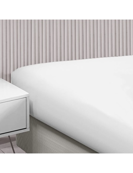 Lencol Elastico CASAL Algodao 300 Fios Acetinado Branco Avulso