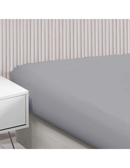 Lencol Elastico CASAL Algodao 300 Fios Acetinado Cinza Avulso