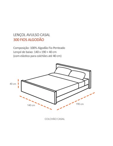 Lencol Elastico CASAL Algodao 300 Fios...