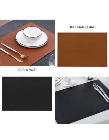 Lugar Americano Preto Dupla Face Marrom Courino...