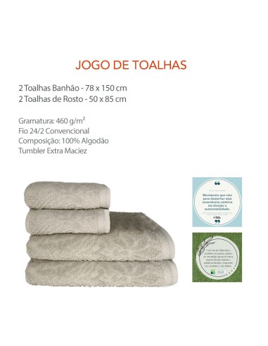 Toalha de Banho e Rosto Jogo Paris Bege Algodao...