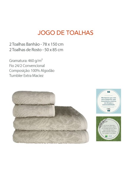 Toalha de Banho e Rosto Jogo Paris Bege Algodao 460G 4un
