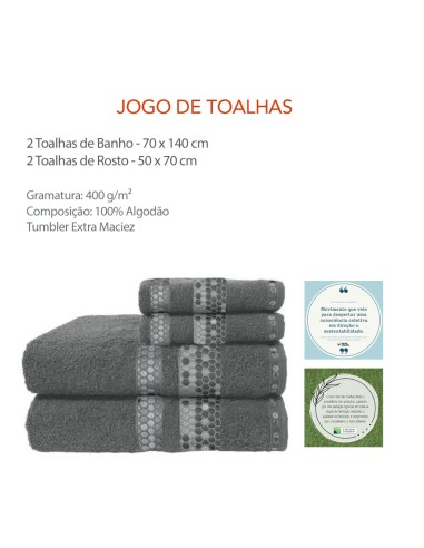 Toalha de Banho Rosto Cinza Algodao Jogo Prisma...