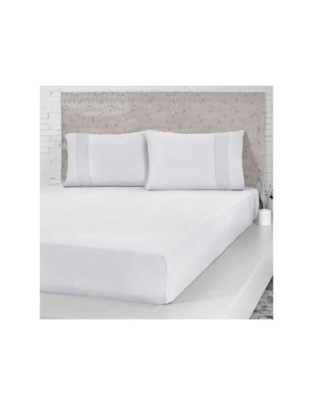 Lençol de Elastico QUEEN Branco Algodao Fio Penteado 1un