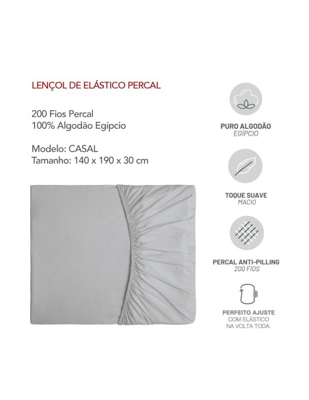 Lençol de Elastico CASAL Algodao Egipcio 200 Fios Cinza