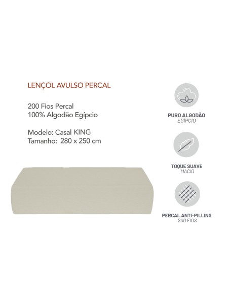 Lençol Elastico KING Branco Off White Algodao Egipcio 200 Fios