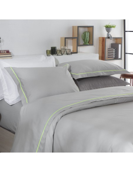 Jogo de Cama KING 200 Fios Percal Algodao Egipcio Cinza Neon Verde 4un