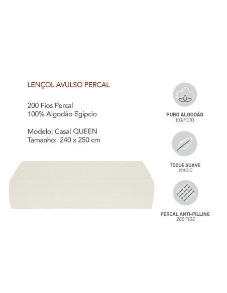 Lençol Elastico QUEEN Branco Off White Algodao Egipcio 200 Fios