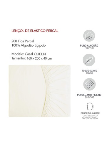 Lençol Elastico QUEEN Branco Off White Algodao...