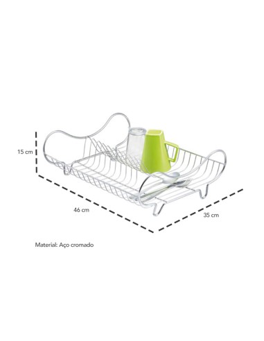 Escorredor de Pratos Louça Copos Aço Cromado 1un
