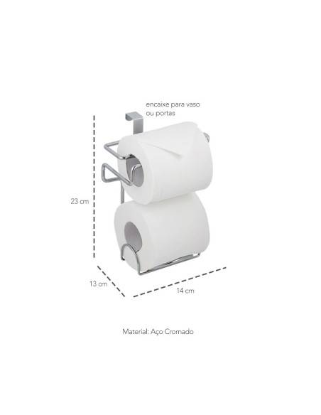 Porta Papel Higienico Duplo 2 Rolos Encaixe Sem Furo Aço