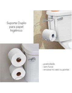 Porta Papel Higienico Duplo 2 Rolos Encaixe Sem Furo Aço 2