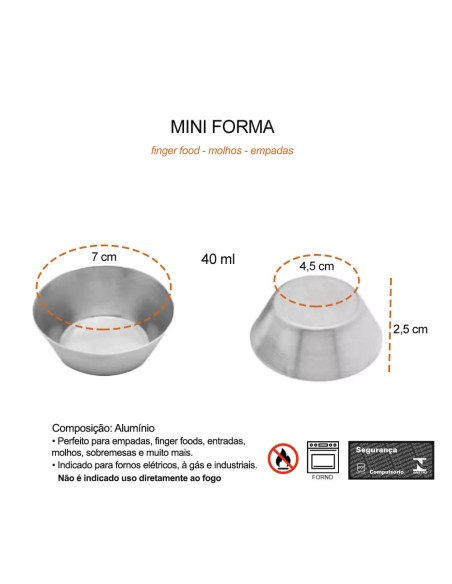 Forma de Empada Mini Bolo Aluminio Forminha Assadeira 40ml