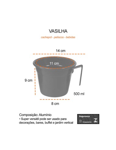 Tigela Cumbuca Pote Vasilha Alça Preto Bar...