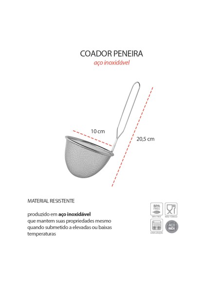 Peneira Coador Alça Aço Inox Molho Cafe Confeitaria 10cm