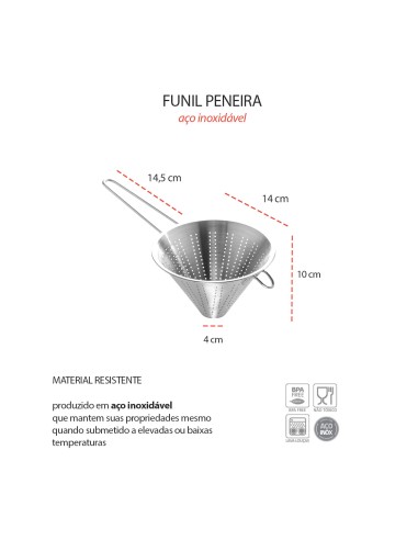 Funil Passador Chinoy Coador Peneira Aço Inox 14cm