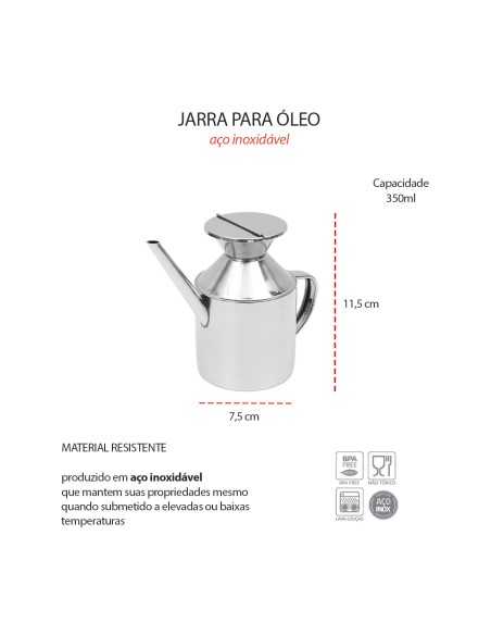 Galheteiro Jarra para Oleo Azeite Bico Dosador Inox 350ml