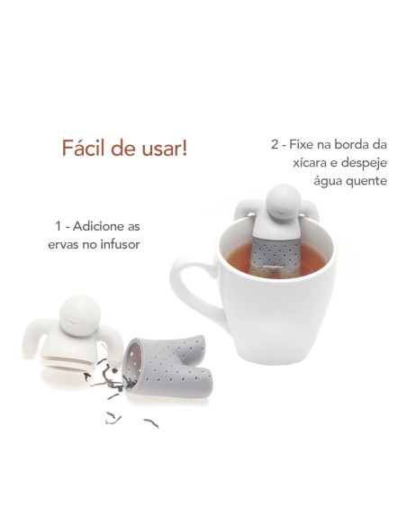 Infusor de Cha Boneco Silicone Reutilizavel Cinza Fun
