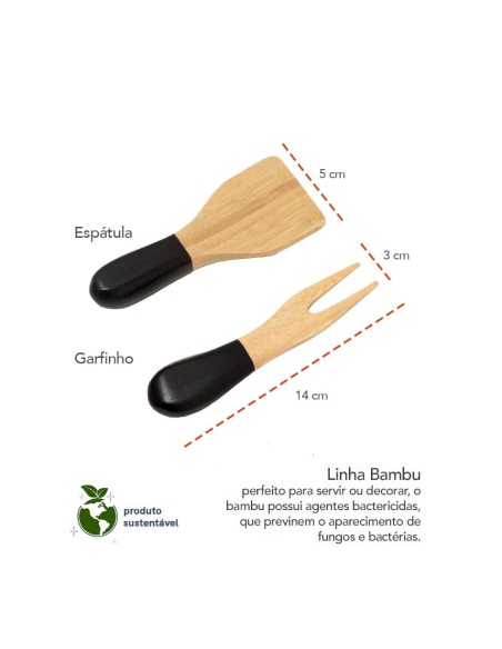 Espatula e Garfinho Petiscos Queijos Utensilios Bambu 2un