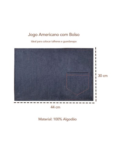 Lugar Americano Jeans Azul Bolso Porta Talheres...