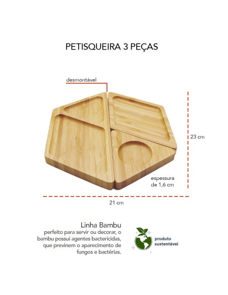 Petisqueira de Bambu Hexagonal Desmontavel em 3 Partes