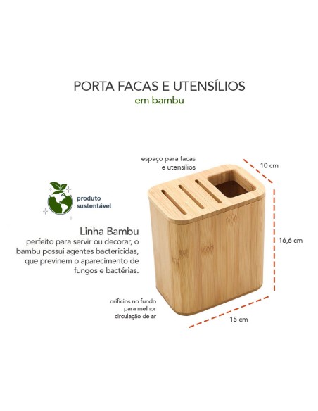 Porta Facas e Utensilios de Bambu Suporte Natural ECO 1un