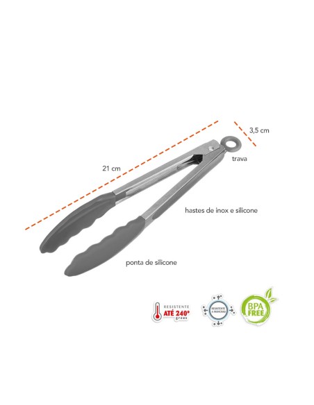 Pegador de Salada Mini Pinça Inox Silicone Vermelho 21cm