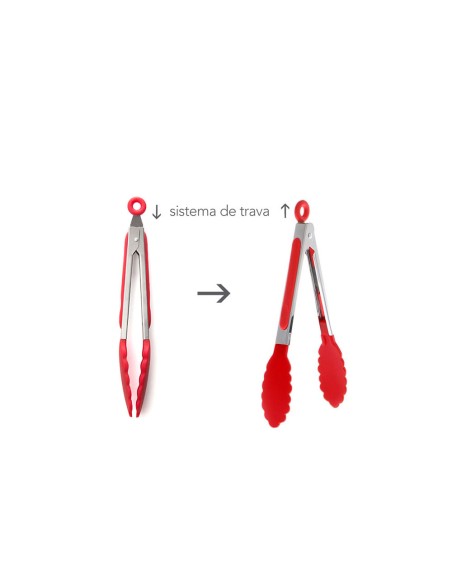 Pegador de Salada Mini Pinça Inox Silicone Vermelho 21cm