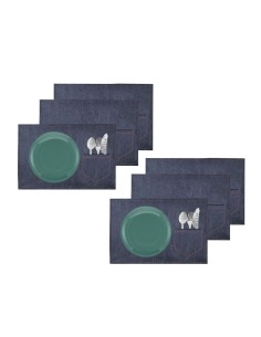 Jogo Americano Jeans Azul Bolso Porta Talheres 6un