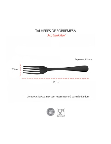 Garfo de Sobremesa Preto Talher Metal Inox...