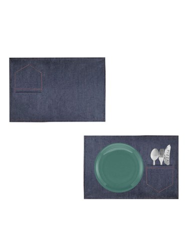 Jogo Americano Jeans Azul Bolso Porta Talheres 6un