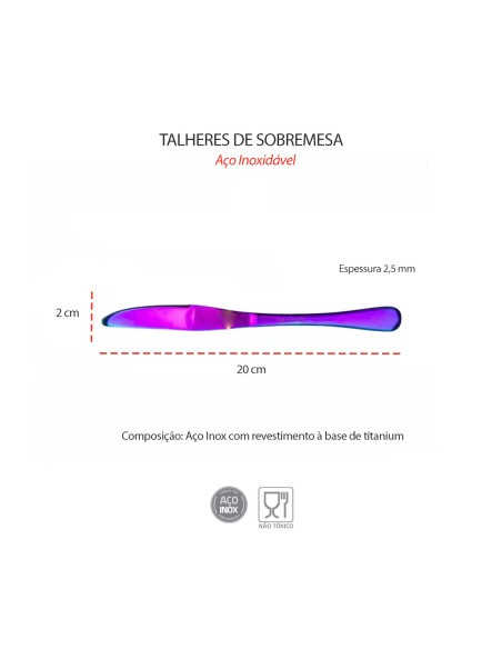 Faca de Sobremesa Furta Cor Talheres Aço Inox 12un