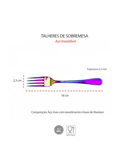 Garfo de Sobremesa Furta Cor Talher Metal Inox Jogo 12un