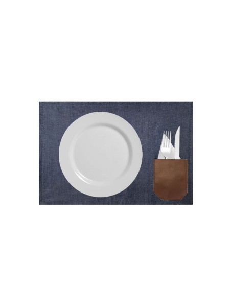 Lugar Americano Jeans Bolso Couro Porta Talheres 1un