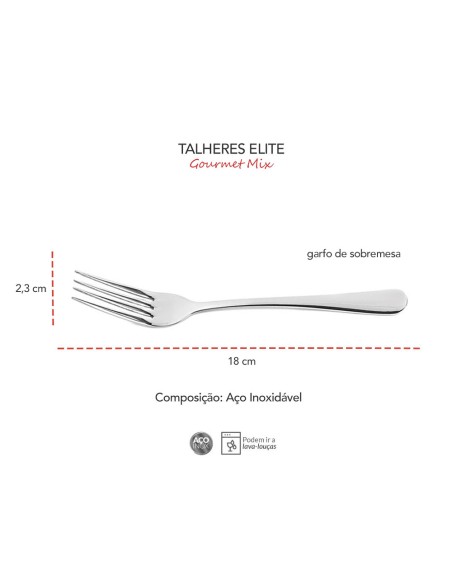 Garfo de Sobremesa Inox Resistente Elegante Elite 12un
