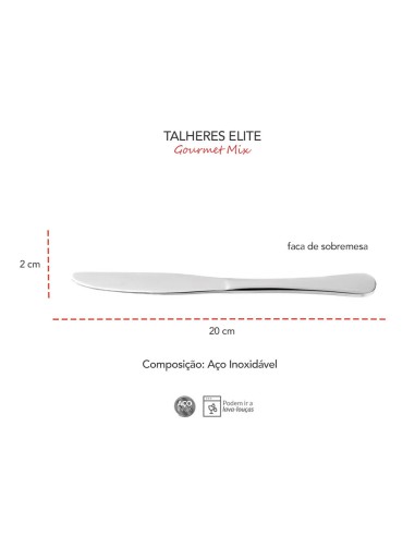 Faca de Sobremesa Aço Inox Resistente Elite 12un