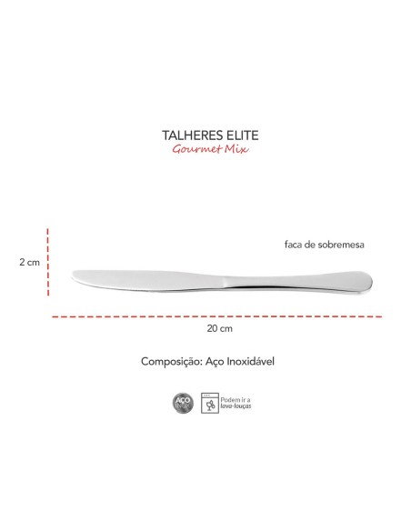 Faca de Sobremesa Aço Inox Resistente Elite 12un