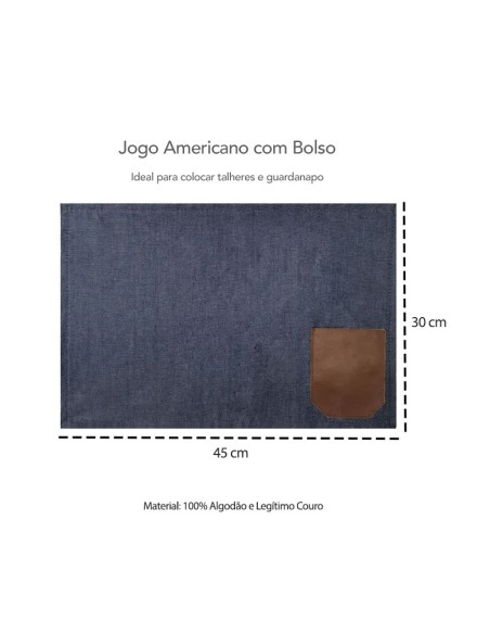 Lugar Americano Jeans Bolso Couro Porta Talheres 1un