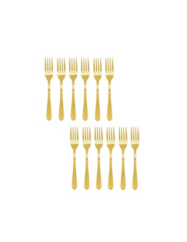 Garfo de Sobremesa Dourado Ouro Talher Metal Jogo 12un