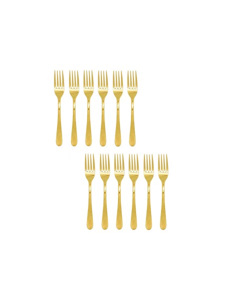 Garfo de Sobremesa Dourado Ouro Talher Metal Jogo 12un