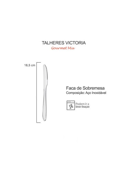 Faca de Sobremesa Jogo Talheres Aço Inox Victoria 12un