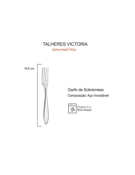Garfo de Sobremesa Talheres Aço Inox Victoria 12un
