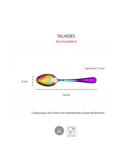 Colher de Cha Furta Cor Aço Inox Colorido Elite Jogo 12un