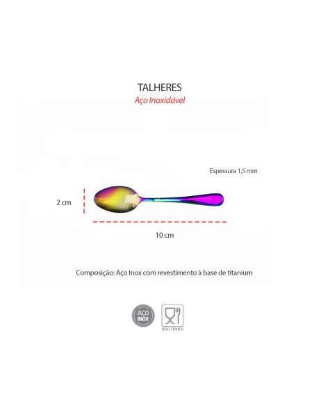 Colher de Cafe Furta Cor Aço Inox Colorido Elite Jogo 12un
