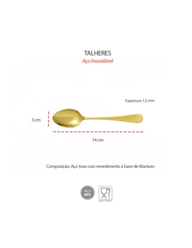 Colher de Cha Dourado Talher Metal Inox...