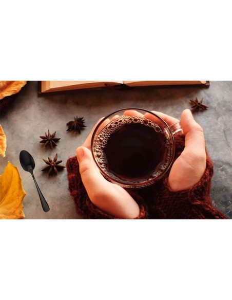 Colher de Cafe Preto Colheres Aço Inox Jogo 12un